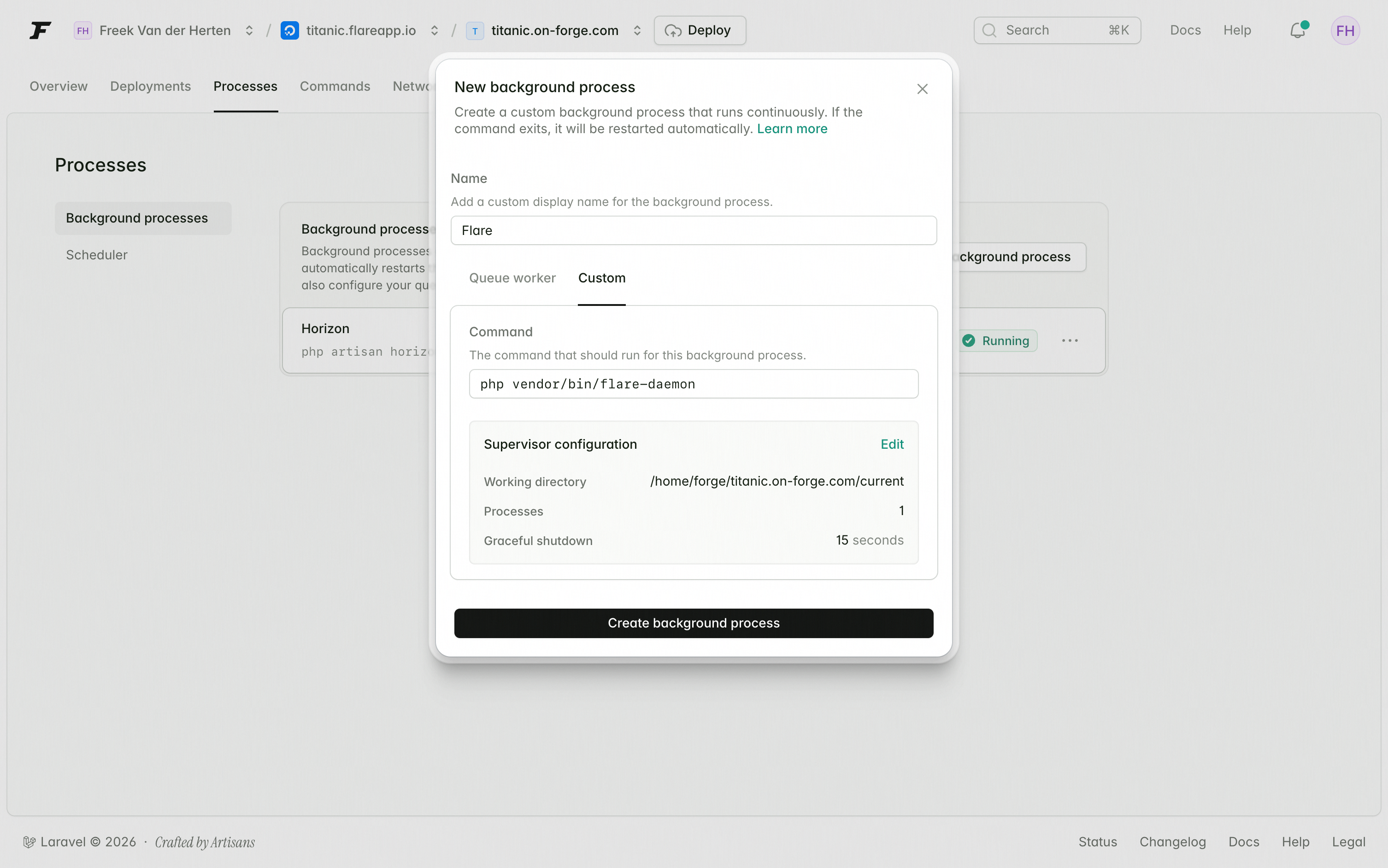 Configuring a Forge daemon for Flare